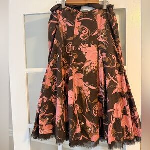 Apt. 9 Brown and Pink Pleated Floral Midi Skirt